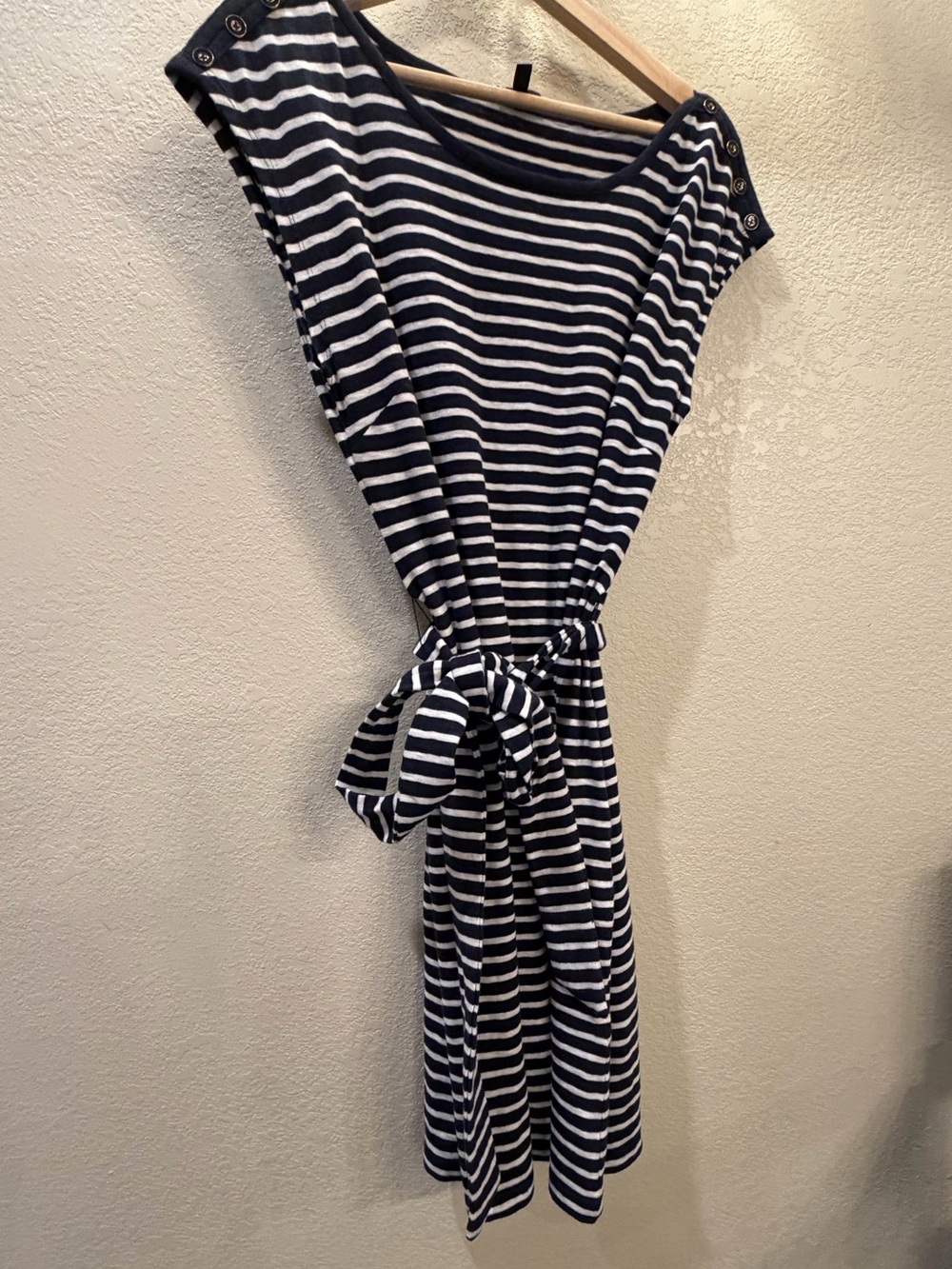 Talbots Navy and White Striped Midi Dress with Waist Tie size medium petite